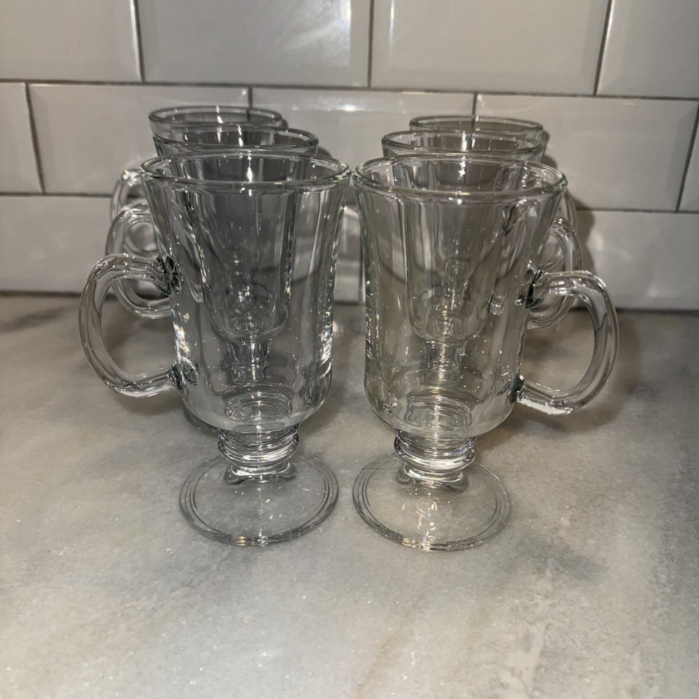 VTG Set 6 Clear Glass Libbey Irish CoffeeTea Footed  Cups Mugs 5.75" Tall GW0081